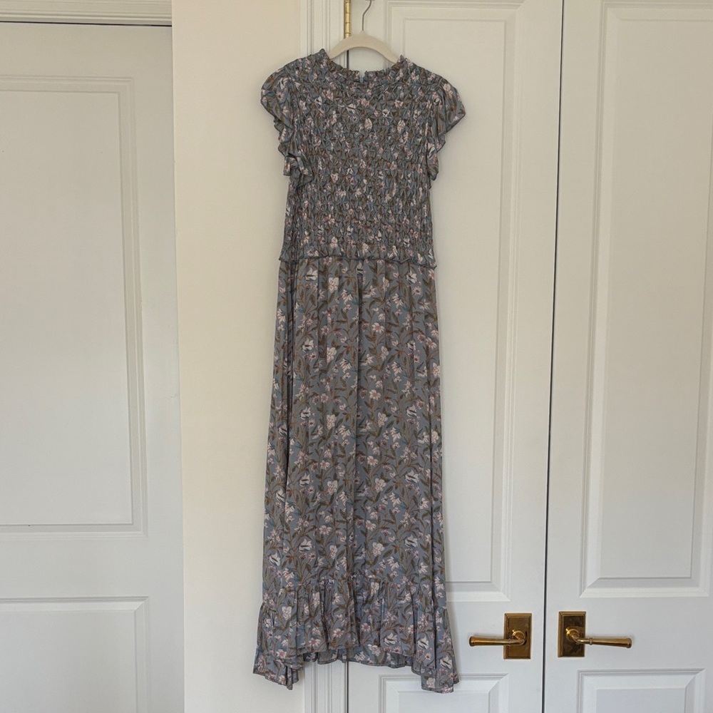 Flutter Sleeve Floral Maxi Dress in Dusty Blue